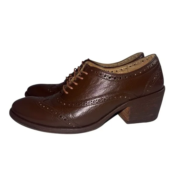 Frye Leather Oxford Maggie Perforated Wingtip Women's Size 11B Brown - Picture 3 of 11